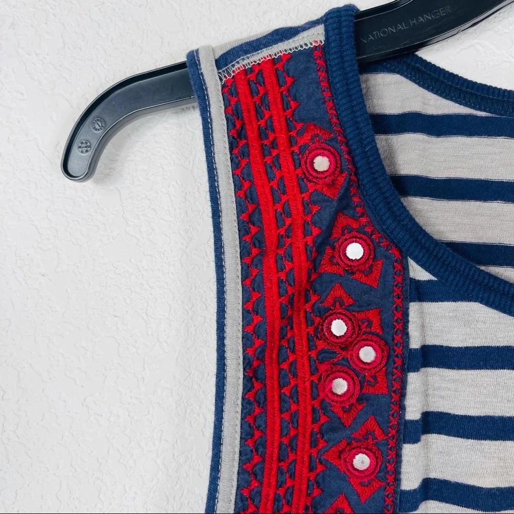 Free People tank top blue gray “wear your sparkle” embroidered striped boho - Picture 4 of 12